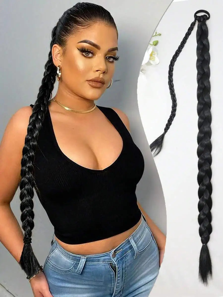 18"/26"/30" Straight Synthetic Hair Extensions, Braided Ponytail, With Soft Scrunchie, Suitable For Daily Use