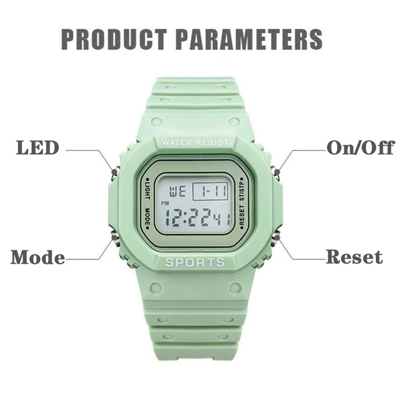 YIKAZE Sports Watch Boys Girls Student LED Electronic Watch Colorful Men Women Square Digital Watches Waterproof Rubber Clock