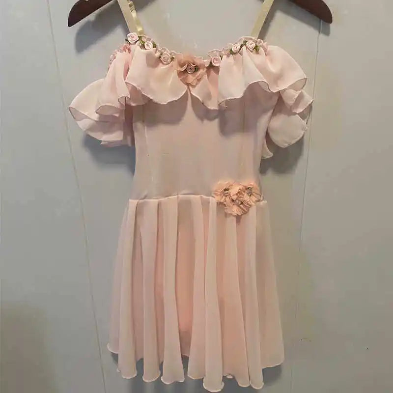 Girls pink chiffon long-skirt ballet dress