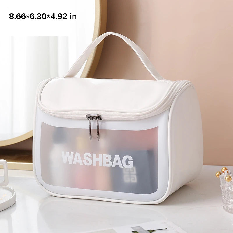 Portable Toiletry Bags with Handle, Translucent Waterproof travel Make up Bags for Women, Large Capacity Travel Cosmetic Bags