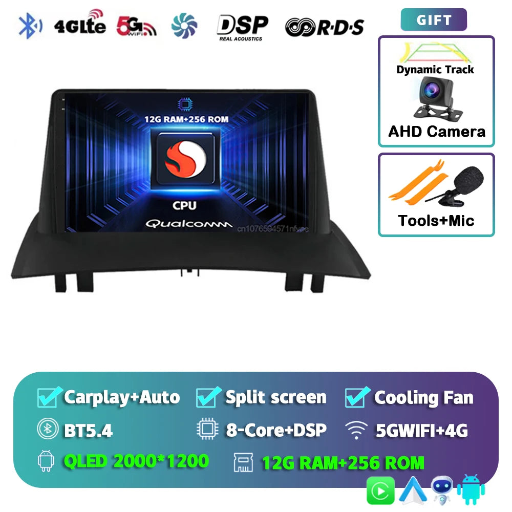 Android 16 For Renault Megane 2 2002-2009 2K QLED Android Car Radio Multimedia Video Player GPS Stereo CarPlay 4G Navigationv BT