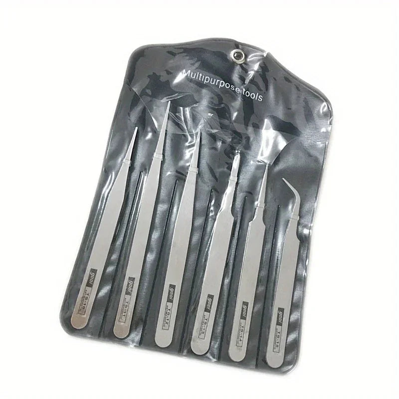 6-Piece Stainless Steel Tweezers Set Ts-15 for Succulent Plant DIY Elbow Gooi Tweezers Gardening Tools Kit