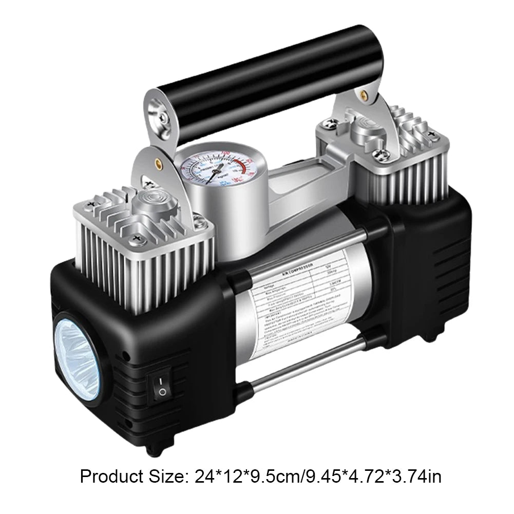 12V Portable Dual Cylinder Air Pump Heavy Duty Car Truck Air Compressor Dual Cylinder Tire Inflator Electric Car Tyre Inflator