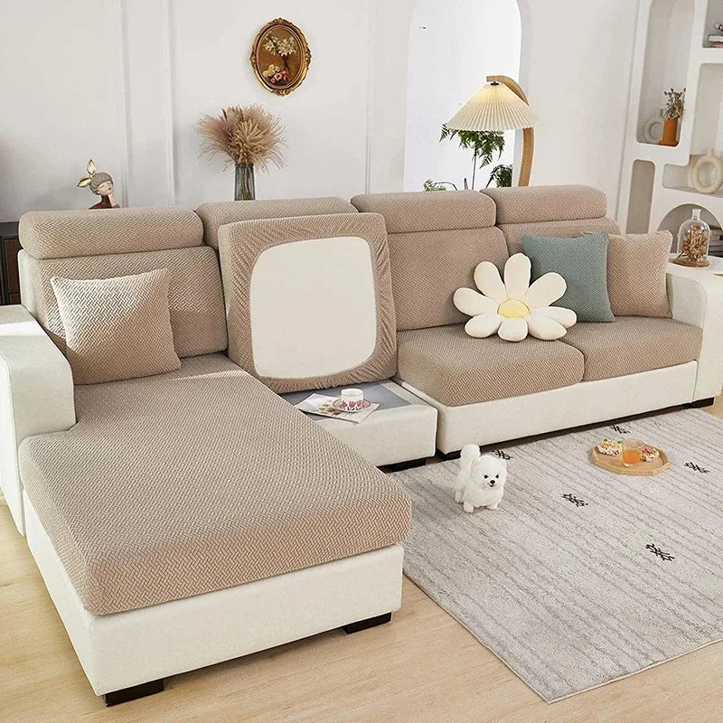 Jacquard Sofa Cushion Cover Protector Solid Color Stretch Removable Sofa Seat Slipcover for Bedroom Office Living Room Home