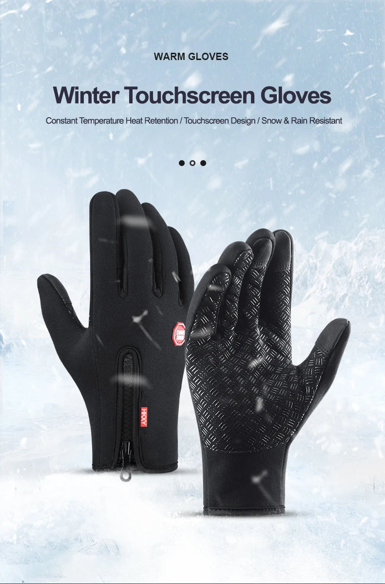 Unisex Touchscreen Winter Gloves, Windproof Zipper Gloves