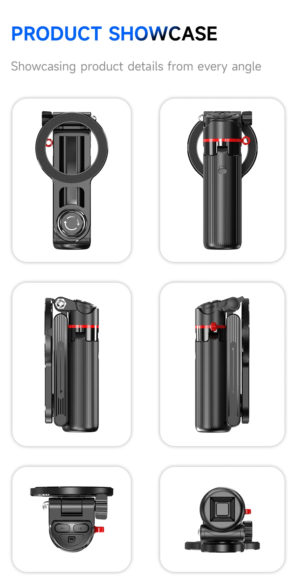 Mini Magnetic Selfie Stick Tripod Removable Remote Control Quadrapod Holder 360° Rotation for iPhone 16 15 14 13 12 Vlog Live
