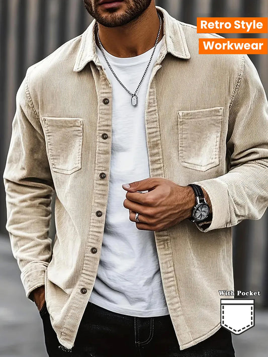 Men's Corduroy Shirt 2026 New Slim Fit Button Down Long Sleeve Solid Color Wrinkle-Free Business Casual Office Shirt