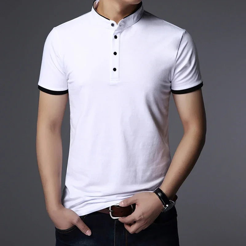 Men's Cotton Polo Tee - Breathable Solid, Business Casual Summer