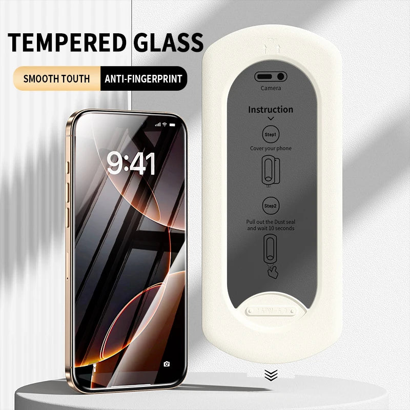 2PCS HD Tempered Glass Dust Free Install Box Protector For IPhone 16 15 14 13 12 11 Plus ProMax X XS XsMax XR Anti Peeping Film