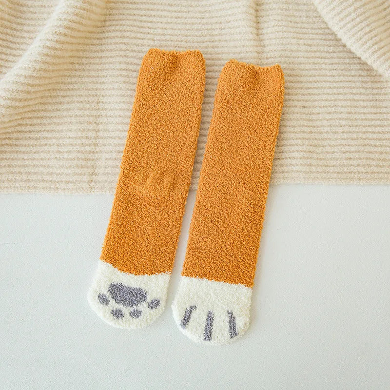 Women's Cat Paw Coral Velvet Socks