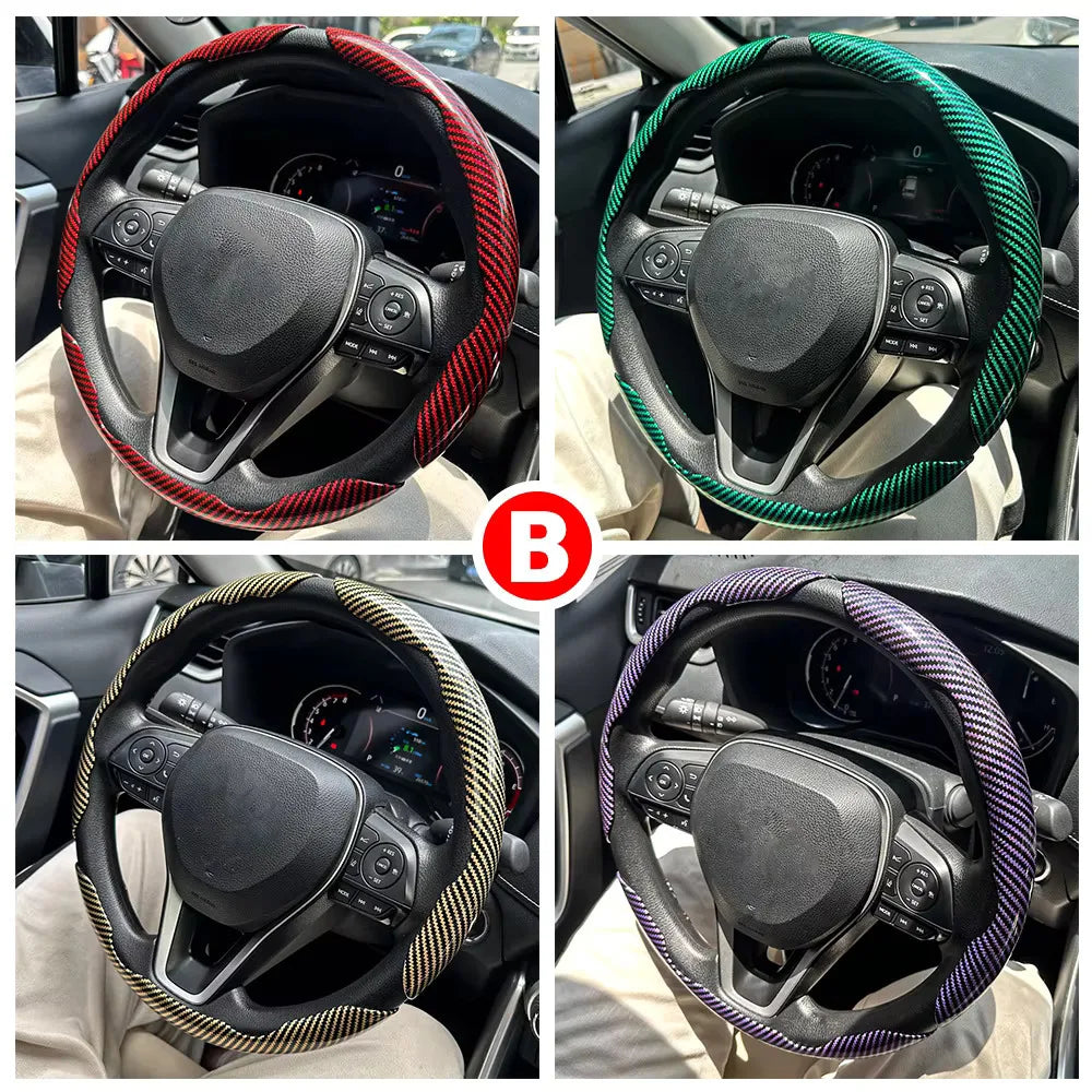 3PCS Car Steering Wheel Cover Warm Winter 38cm Round Steery Wheel Universa Glossy Laser Carbon Fiber Auto Interior Accessories