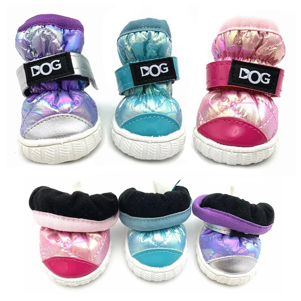 Fleece-Lined Dog Snow Boots Set of 4 - Rubber Sole Winter Booties