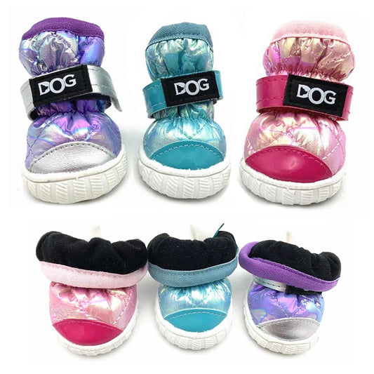 Fleece-Lined Dog Snow Boots Set of 4 - Rubber Sole Winter Booties