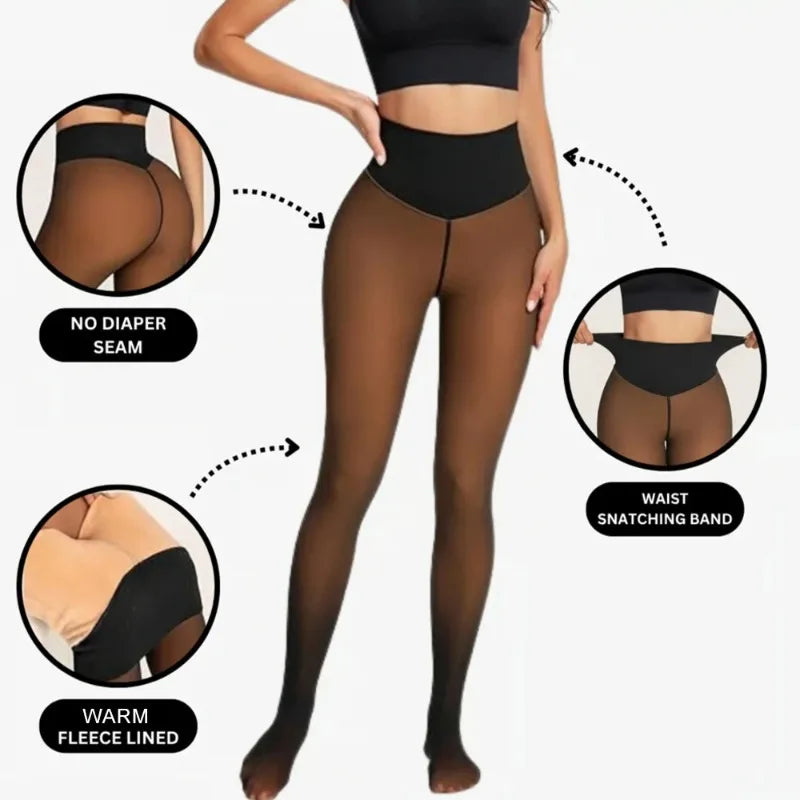 Women's Fleece-Lined Sheer Tights, Thermal Leggings