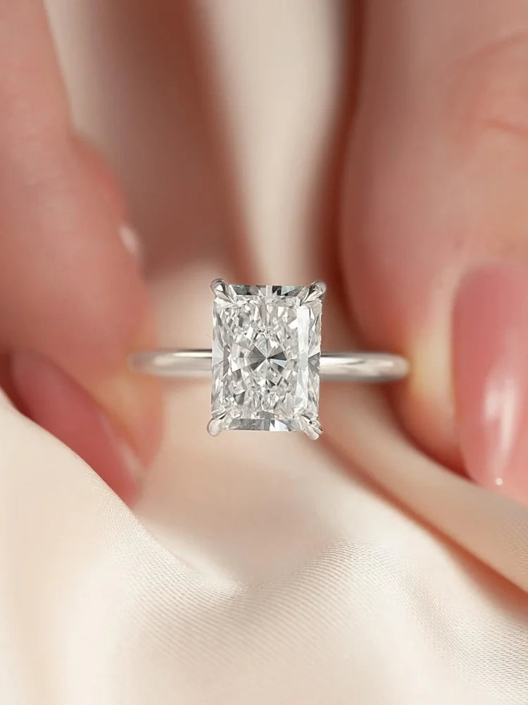 925 Sterling Silver Rectangle-Cut Zircon Ring for Women