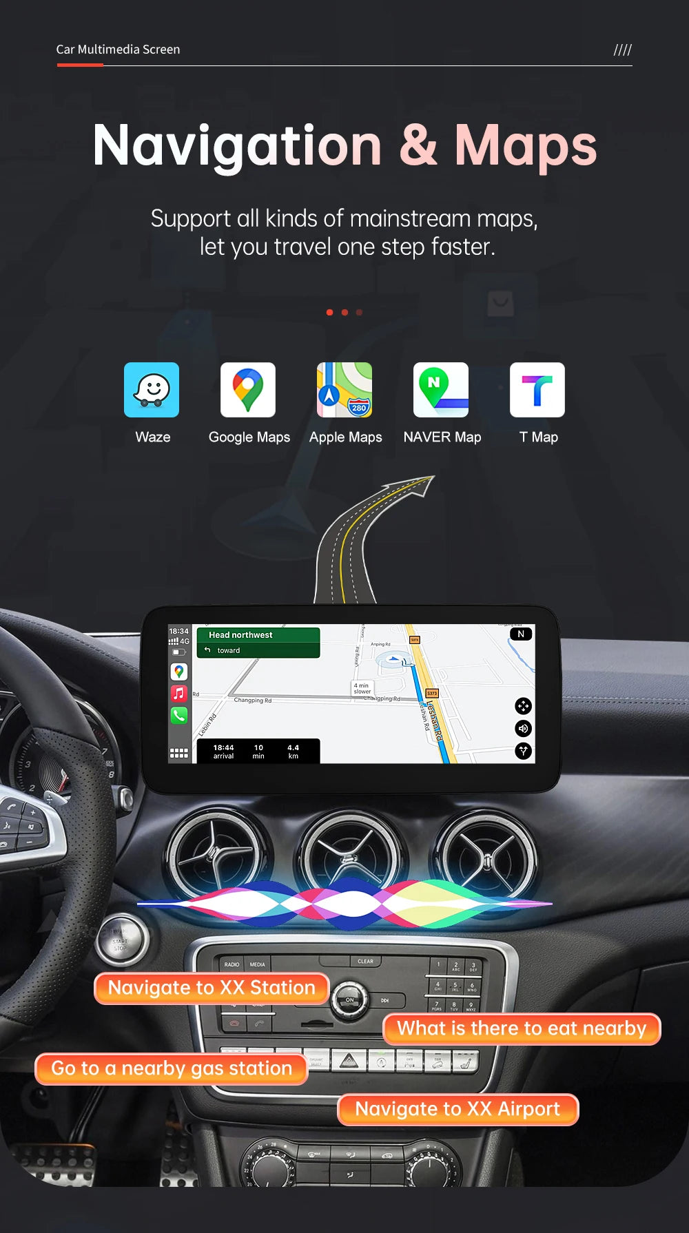 RoadTop Wireless CarPlay Android Auto Car Multimedia Display For Mercedes-Benz CLA GLA A Class W176 2026-2026 NTG5.0 TouchScreen