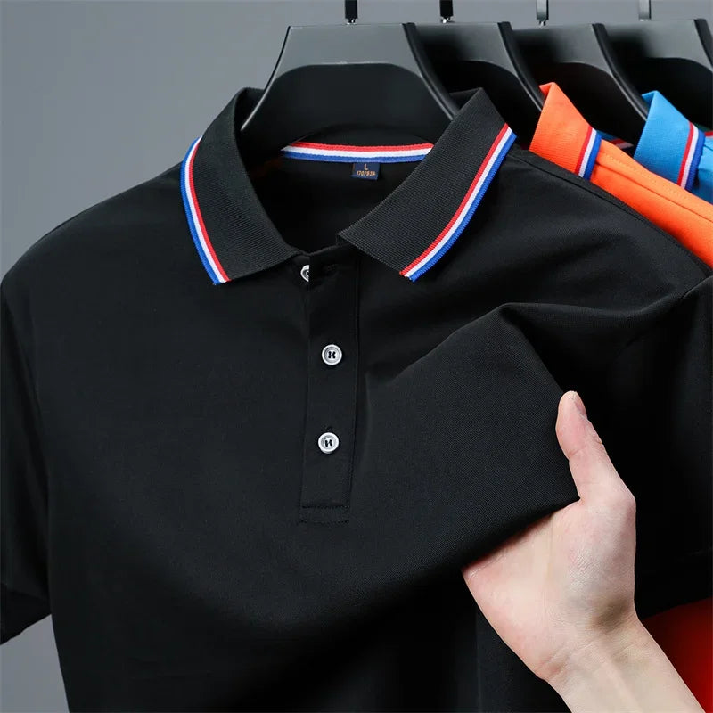 Men's Solid Polo Shirt - Anti-Wrinkle Knit, Versatile Summer Top