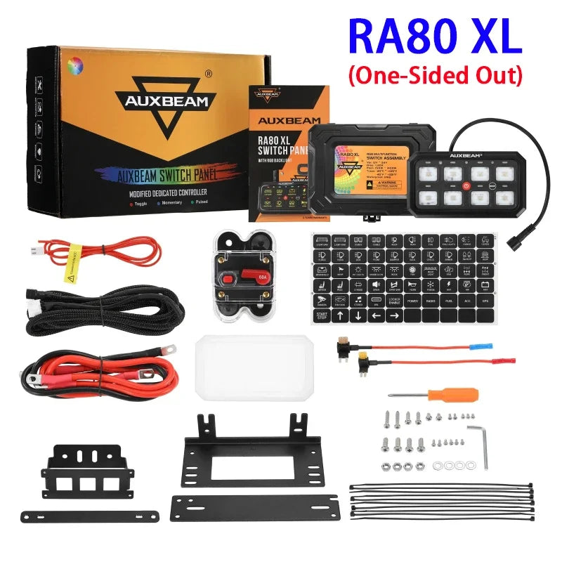 Auxbeam RGB 8 Gang Switch Panel Toggle/Momentary/Pulsed Supported Without App Control (One-Sided Outlet/Two-Sided Outlet)