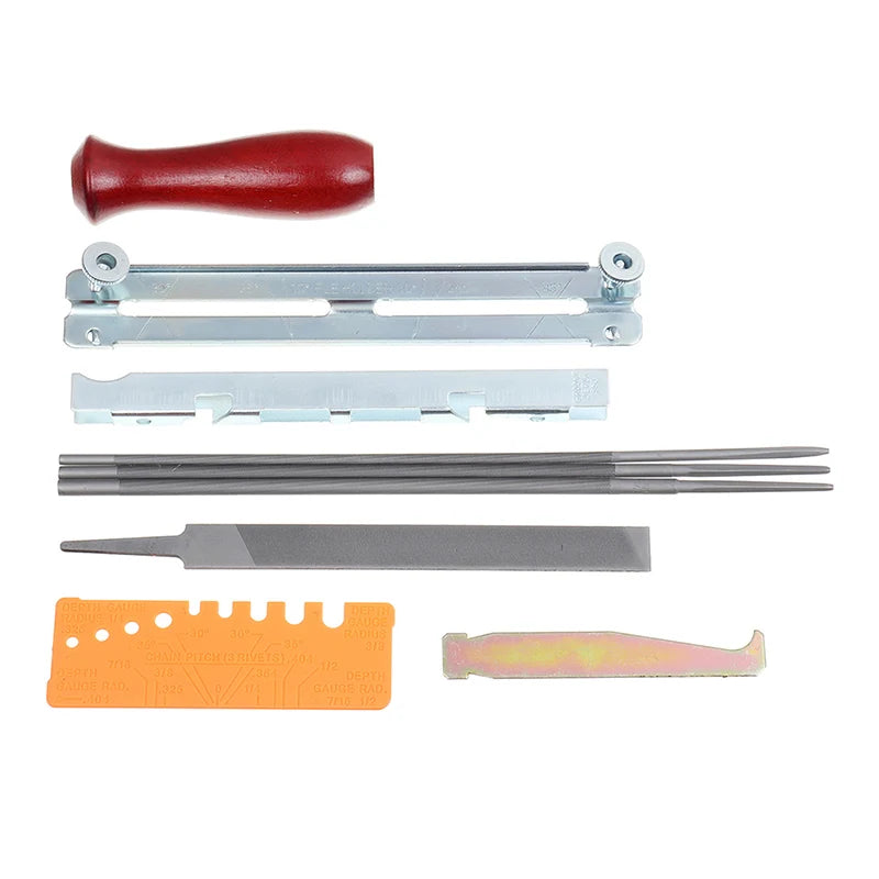 Chainsaw Chain Sharpening Kit — Round/Flat File Guide Bar Sharpener Set