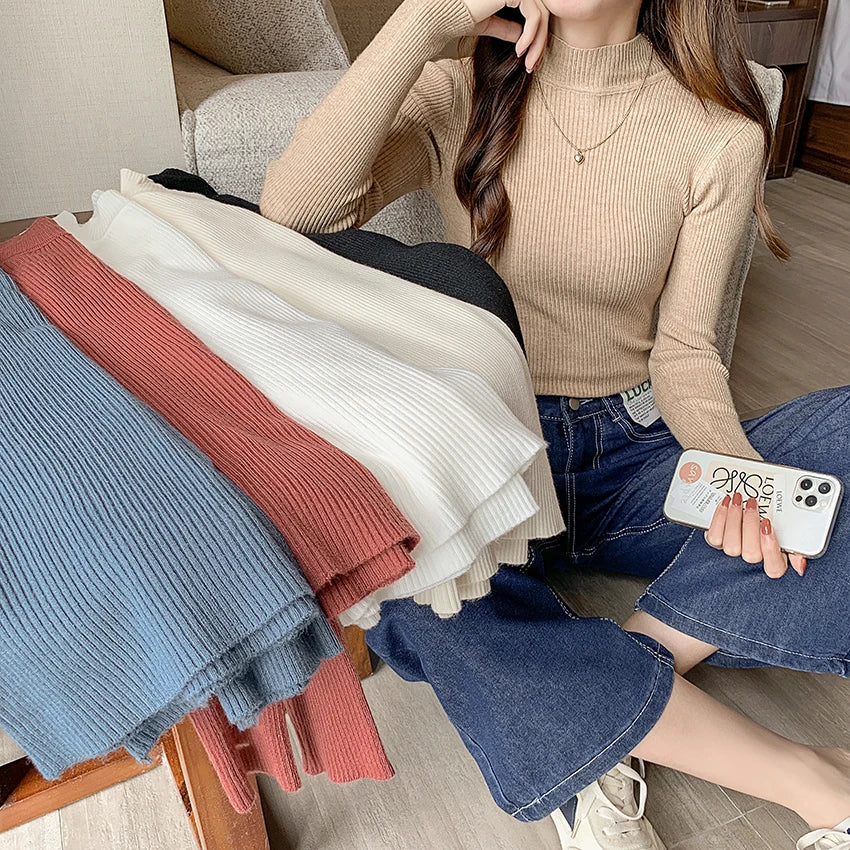 Women's vintage mock neck sweater, slim knit — view 2 of 17