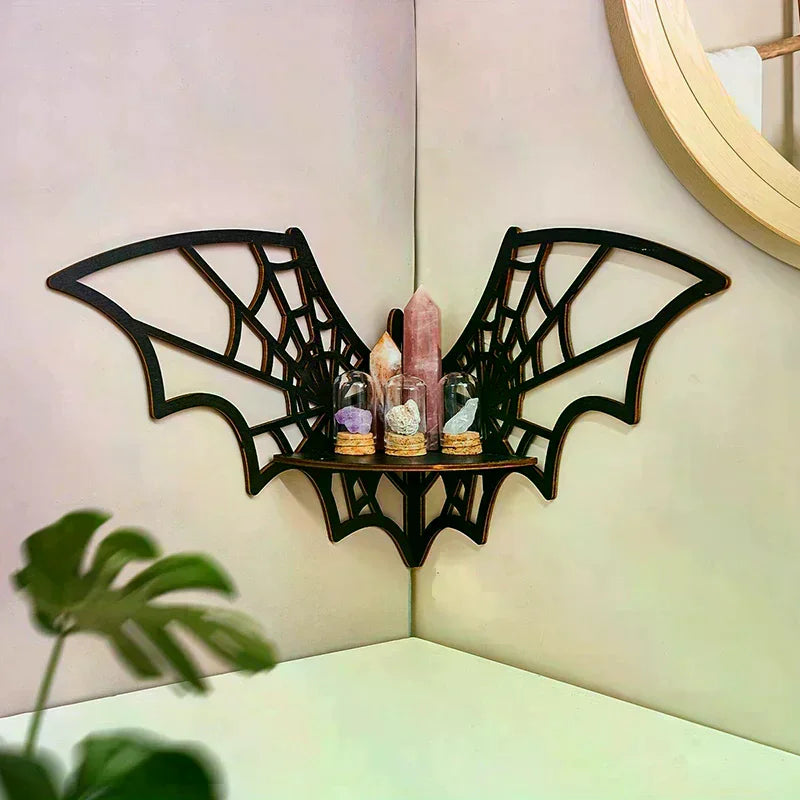 Bat Corner Shelves Wooden Floating Bat Wall Corner Shelves Gothic Jewelry Display Shelf Halloween Decorative Shelf For Home