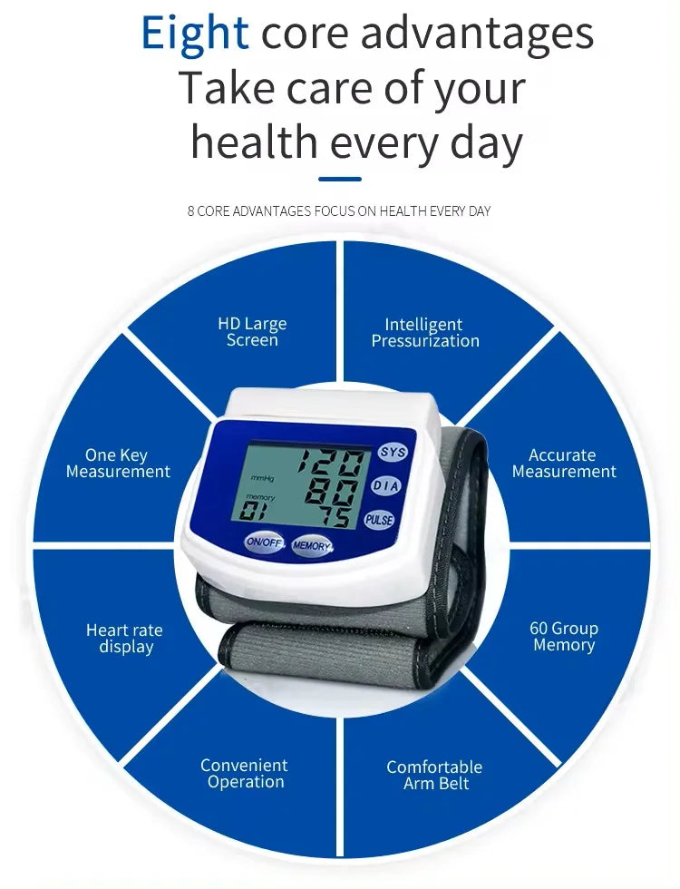 Blood Pressure Monitors for Home Use Rechargeable Wrist Digital BP Machine Cuff with LED Backlit Display, 2 Users with Carrying