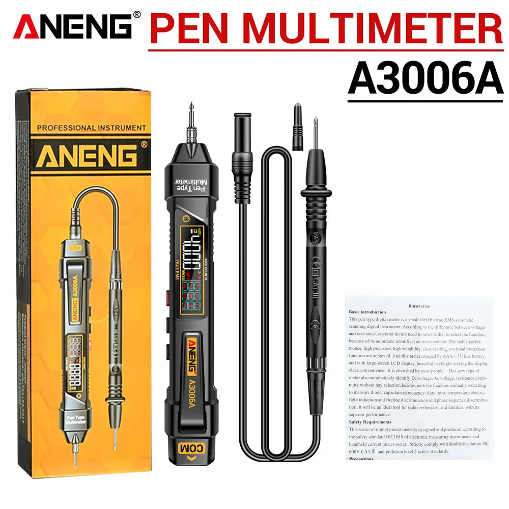 ANENG A3006A Digital Pen Multimeter 4000Counts AC/DC Voltage Non-contact Inductive Electricity Hz Diode Resistance Tester Tools