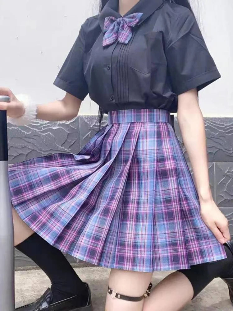 ZOKI Plaid Pleated Mini Skirt – Bow Knot High Waist Preppy Style | Harajuku Aesthetic Women's A-Line Dance Skirt | S-XXL