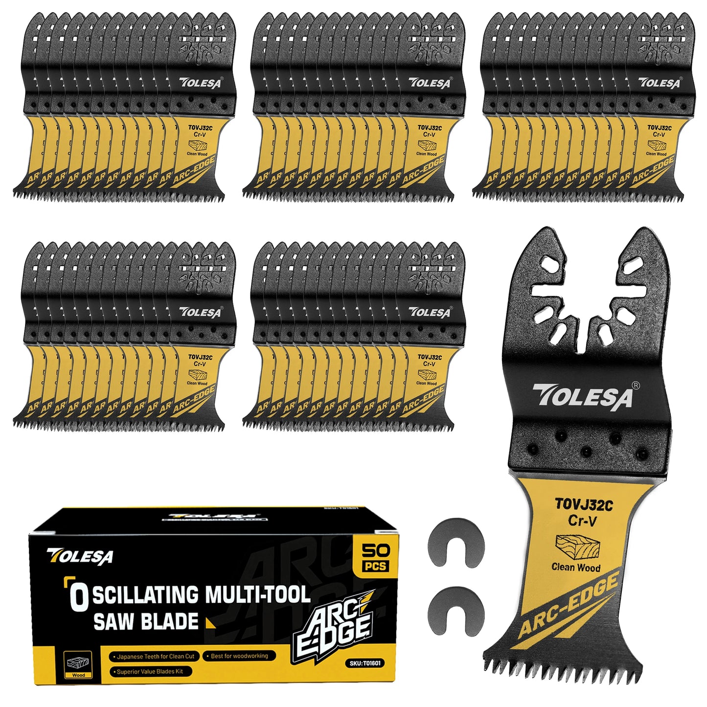 TOLESA 3/50Pcs Arc Edge Oscillating Saw Blades Set Japanese Tooth Oscillating Multitool Blades for Wood Plastic Clean Cut