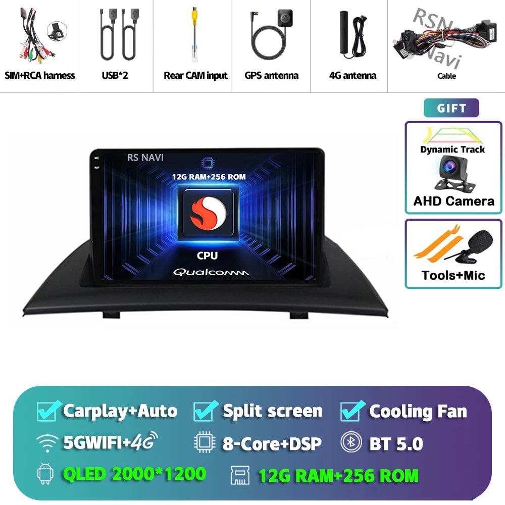 Android 16 Carplay Auto For BMW X3 E83 2004 - 2012 Car Radio GPS Player Multimedia stereo 360 Camera Navigation Video AI Voice