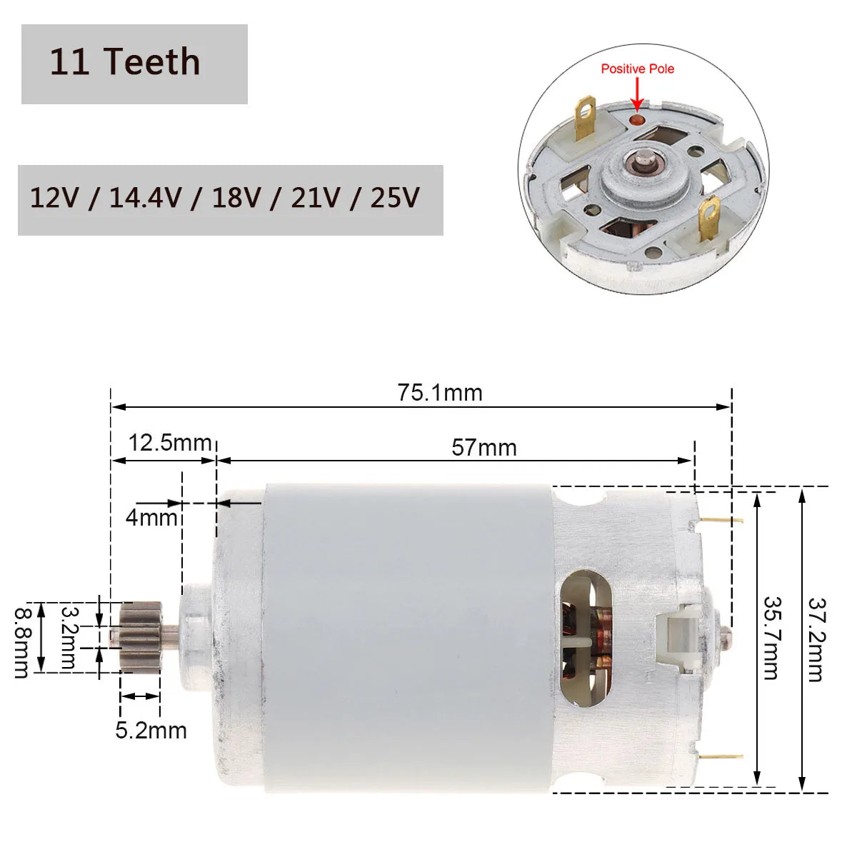 RS550 DC Motor 12V 14.4V 16.8V 18V 25V Micro Engine Electric Motors with 9/11/12/13/14/15 Teeth High Torque Gear Box for Drill