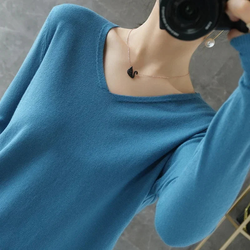 Women Sweater 2026 Spring Autumn Warm Winter Slim Fit Bottoming Shirt V-neck Korean Knitted Tops Casual High Strecth Jumpers