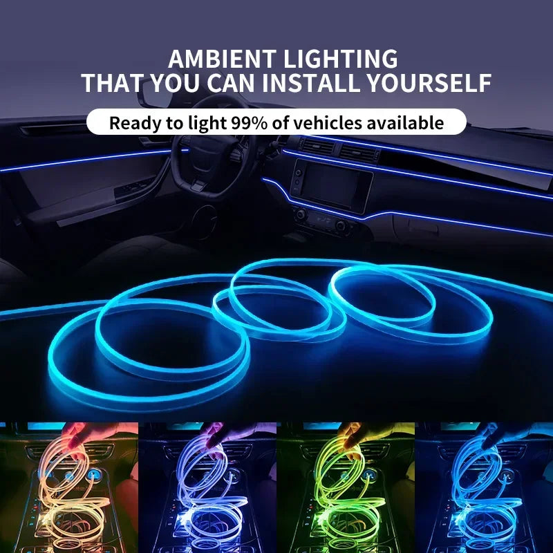 RGB Fiber Optic Car Ambient Light Strip with Music Sync (2-5m)