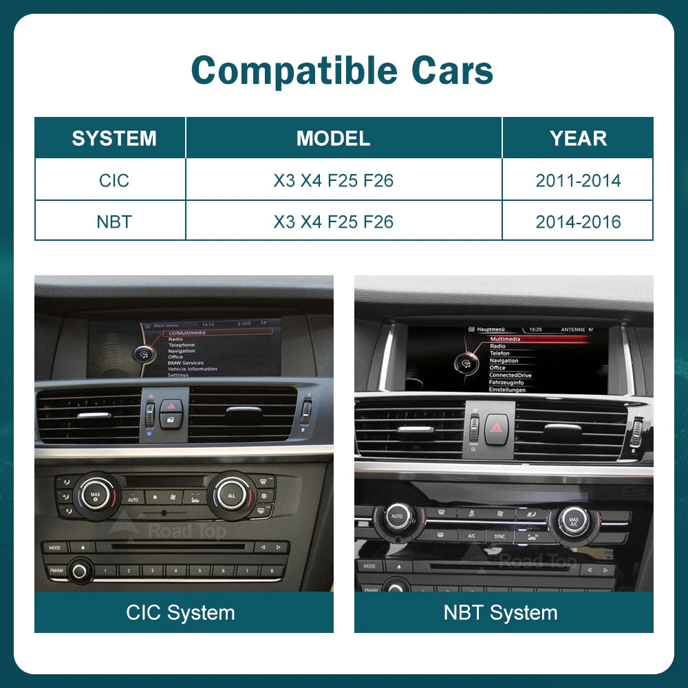 RoadTop 12.3'' Wireless Carplay Multimedia Linux Touch Screen For BMW X3 F25 X4 F26 2011-2016 CIC NBT Android auto Auto Link