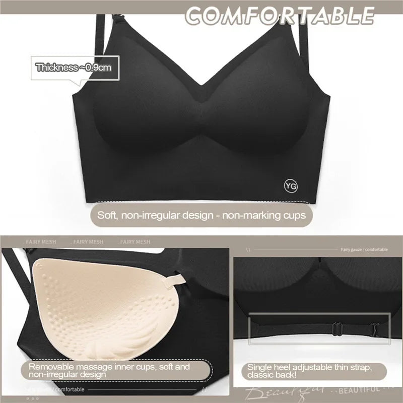 Sexy U-shaped Back Lingerie Female Inner Wear Summer Thin Without Trace Backless Triangle Cup Polymerization Bra