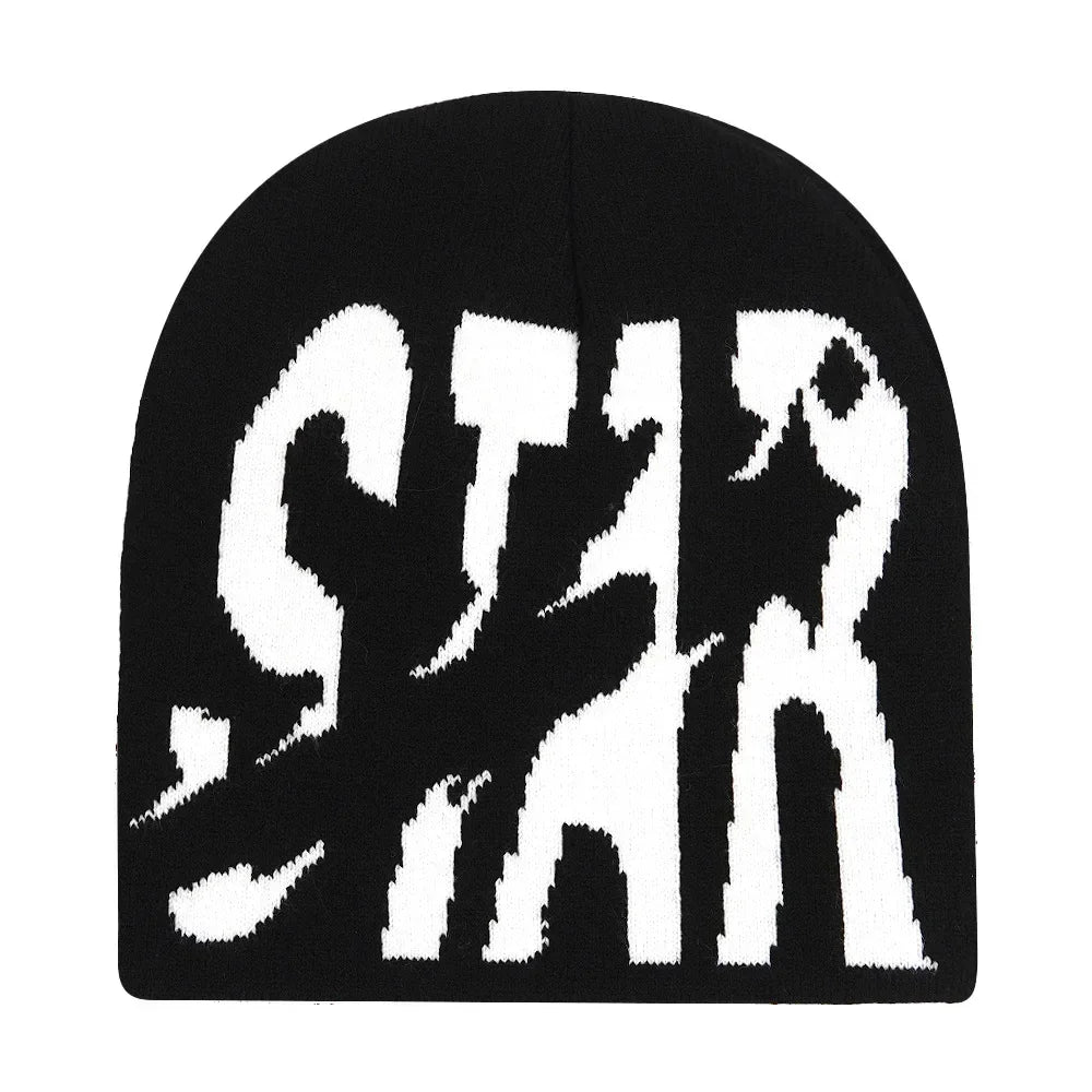 Y2K Letter Knit Beanie, Warm Ski Hat