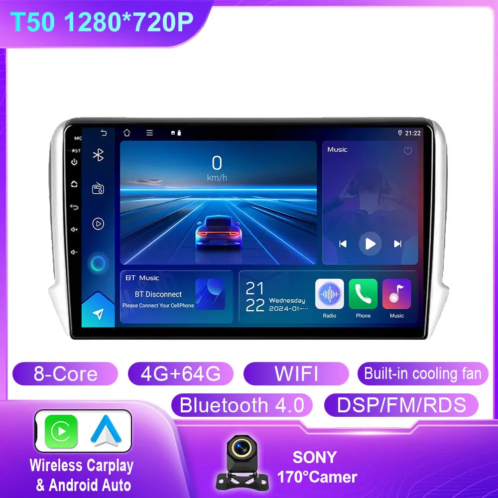 Car Stereo with Apple CarPlay & Android Auto, Compatible with Peugeot 2008 & 208 (2012-2018)