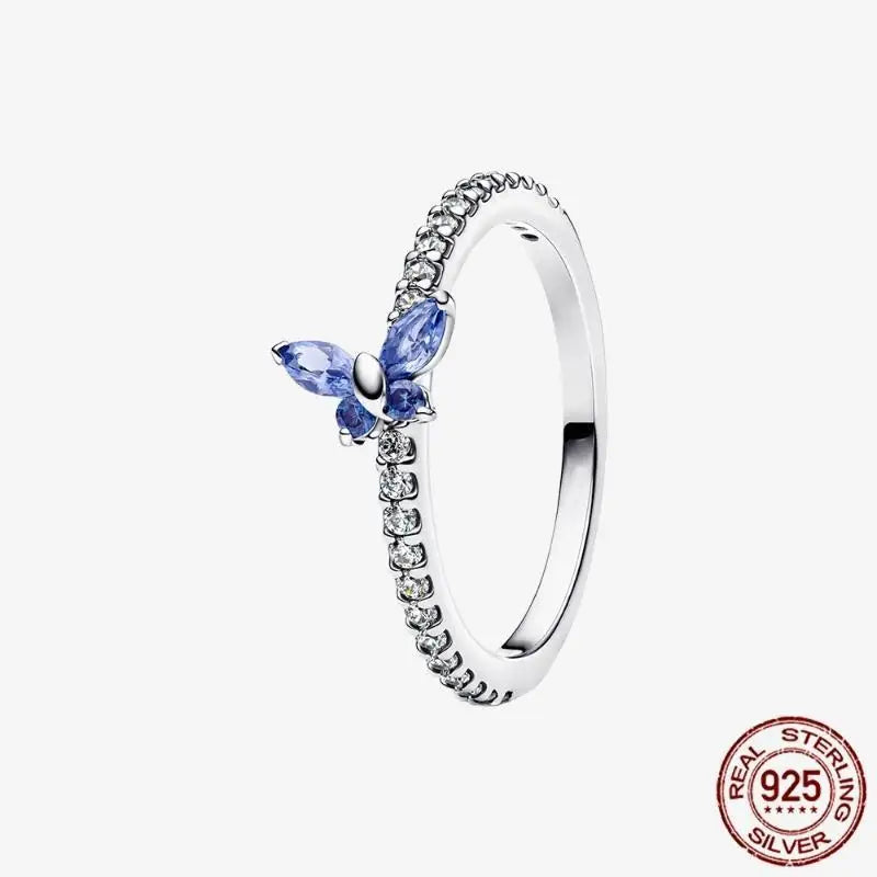 925 Sterling Silver Open Ring Style CZ Paved Heart Butterfly Flower Colorful Gemstone Ring For Women Daily Wear Jewelry Gift