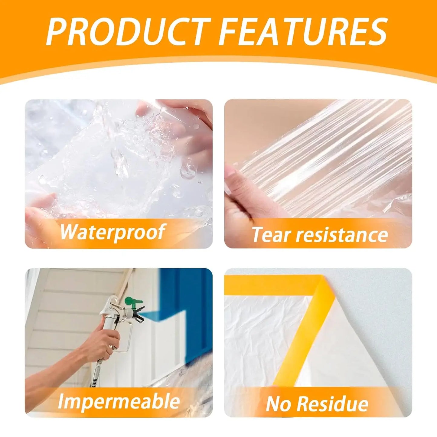 Pre-Taped Masking Film Protection PE Covering Cloth Tape for Living Room Furniture Dust-proof Spray Paint Automobile Painting