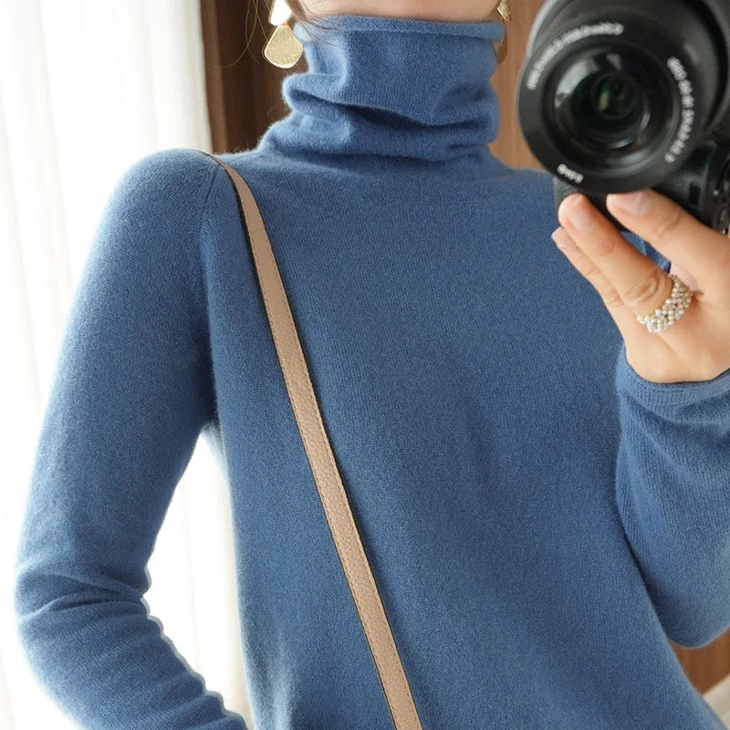 Women's Slim Turtleneck Knit Pullover - Soft Solid Bottoming Sweater - photo 3