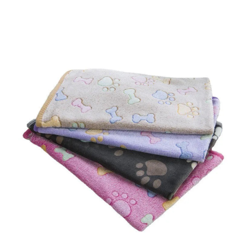 Paw Print Flannel Pet Blanket - Washable Mat for Small and Medium Pets
