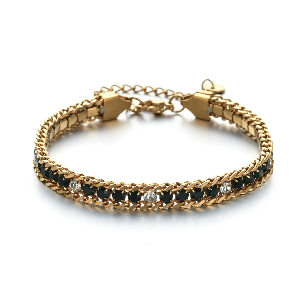 Woven Cubic Zirconia Bracelet — 18K Gold-Plated Stainless Steel