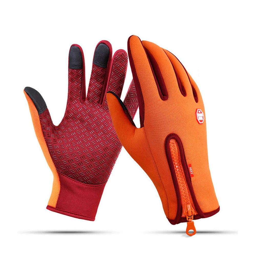 Unisex Touchscreen Winter Gloves, Windproof Zipper Gloves