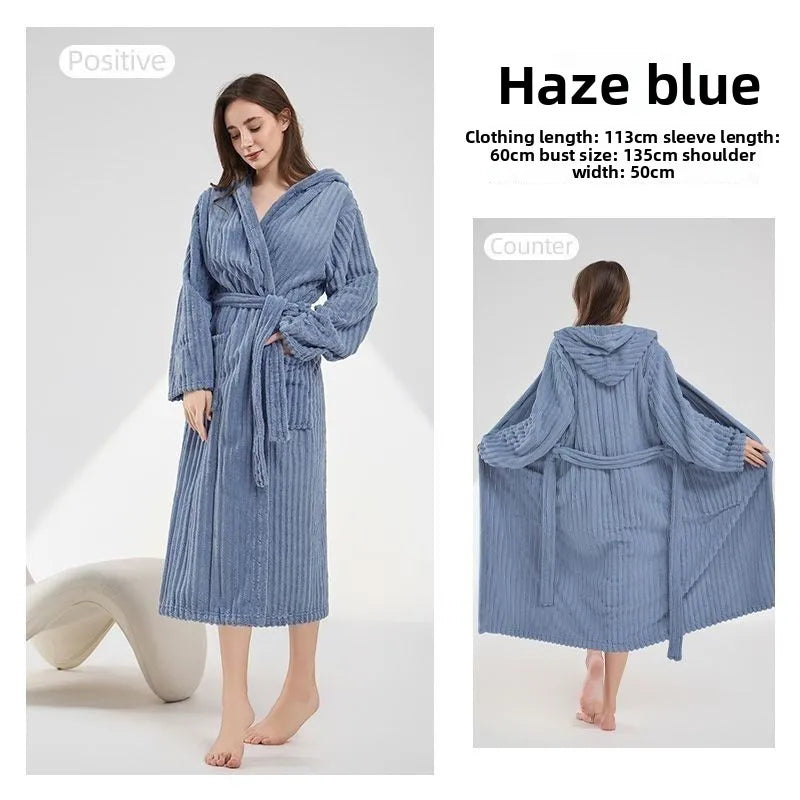 Women's Hooded Coral Fleece Bathrobe - Plus Size Winter Robe - photo 4