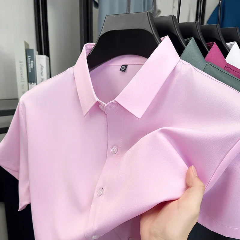 Men's Solid Dress Shirt - Short Sleeve, Wrinkle-Resistant Slim Fit
