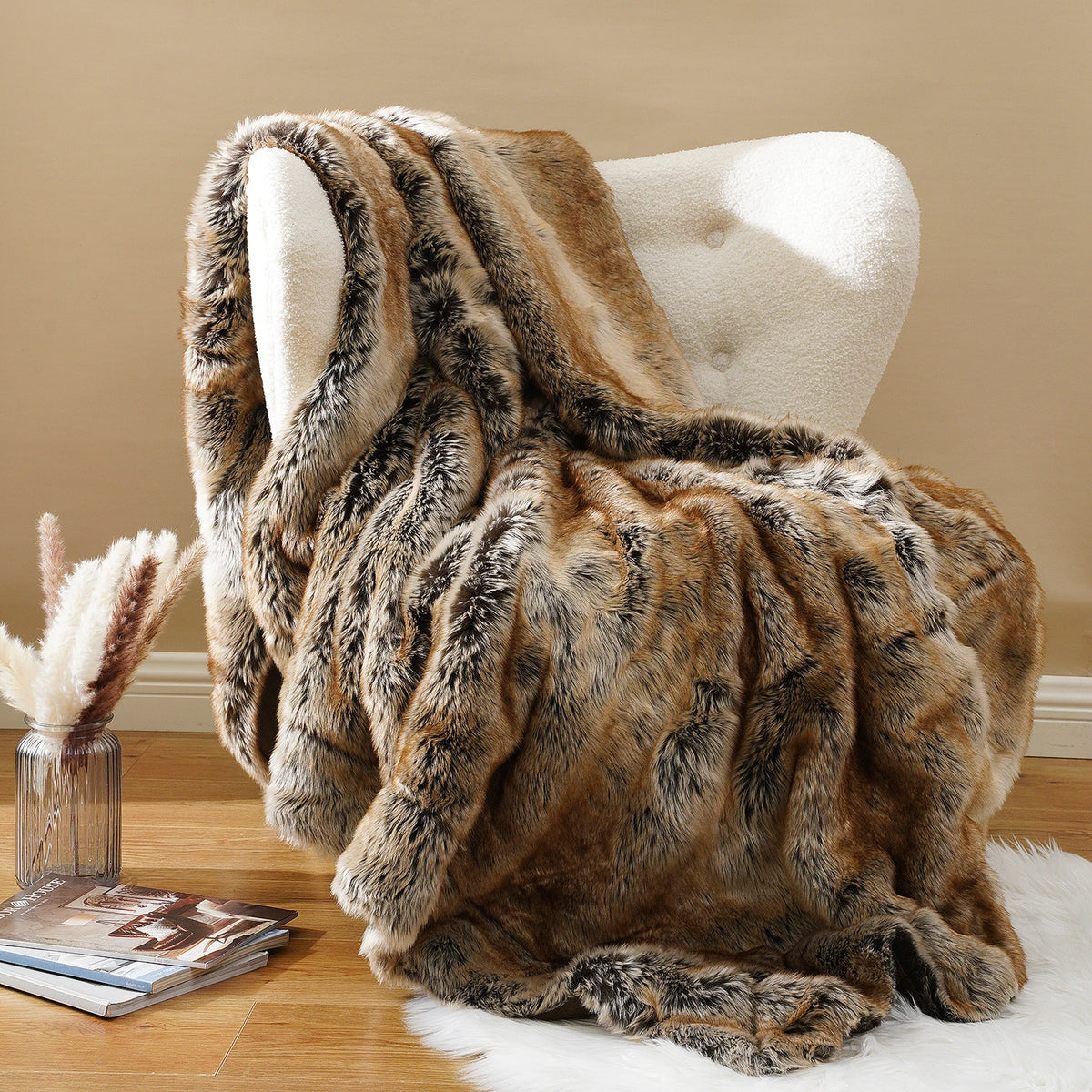 Faux Fur Throw Blanket, Fluffy Plush Sofa Throw