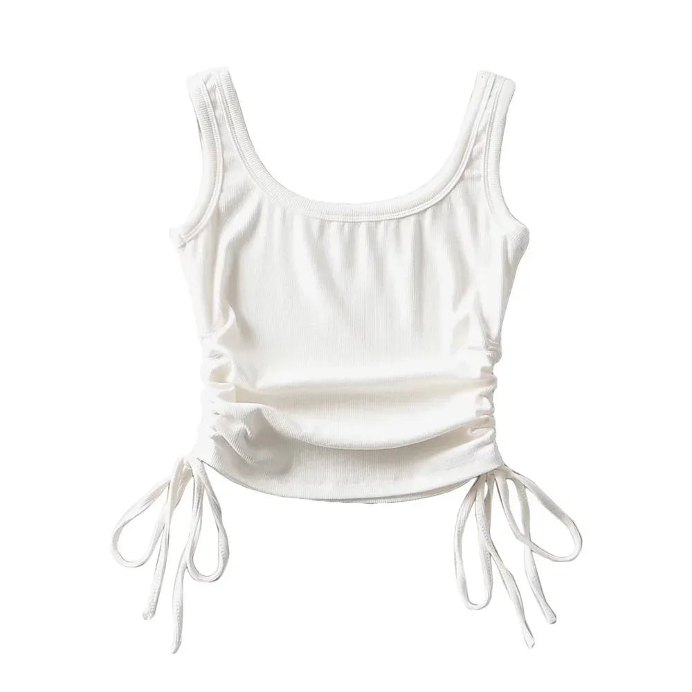 New Arrival Girls Casual Solid Colour Two Side Drawstring Vest Folds Shirring Sexy Tank&Camis