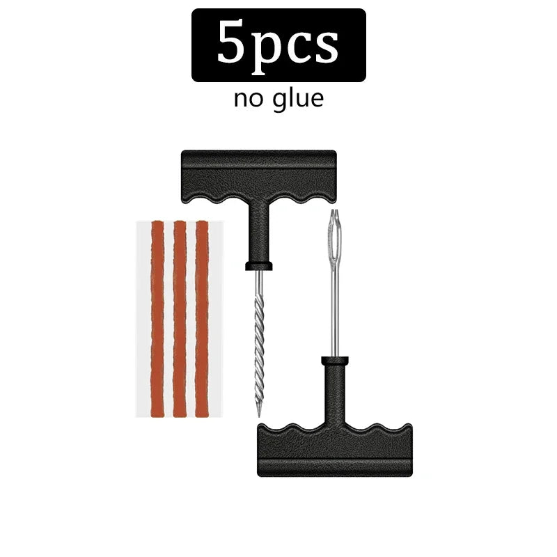 Car Tire Repair Kit for Tubeless Tires: Rubber Strips, Glue & Plug Tools - Auto/Motorcycle Puncture Maintenance