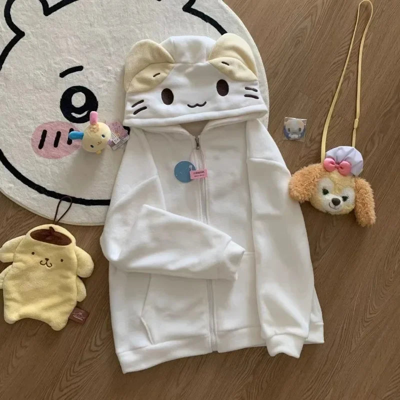 Women's Kawaii Fleece Hooded Cardigan Jacket