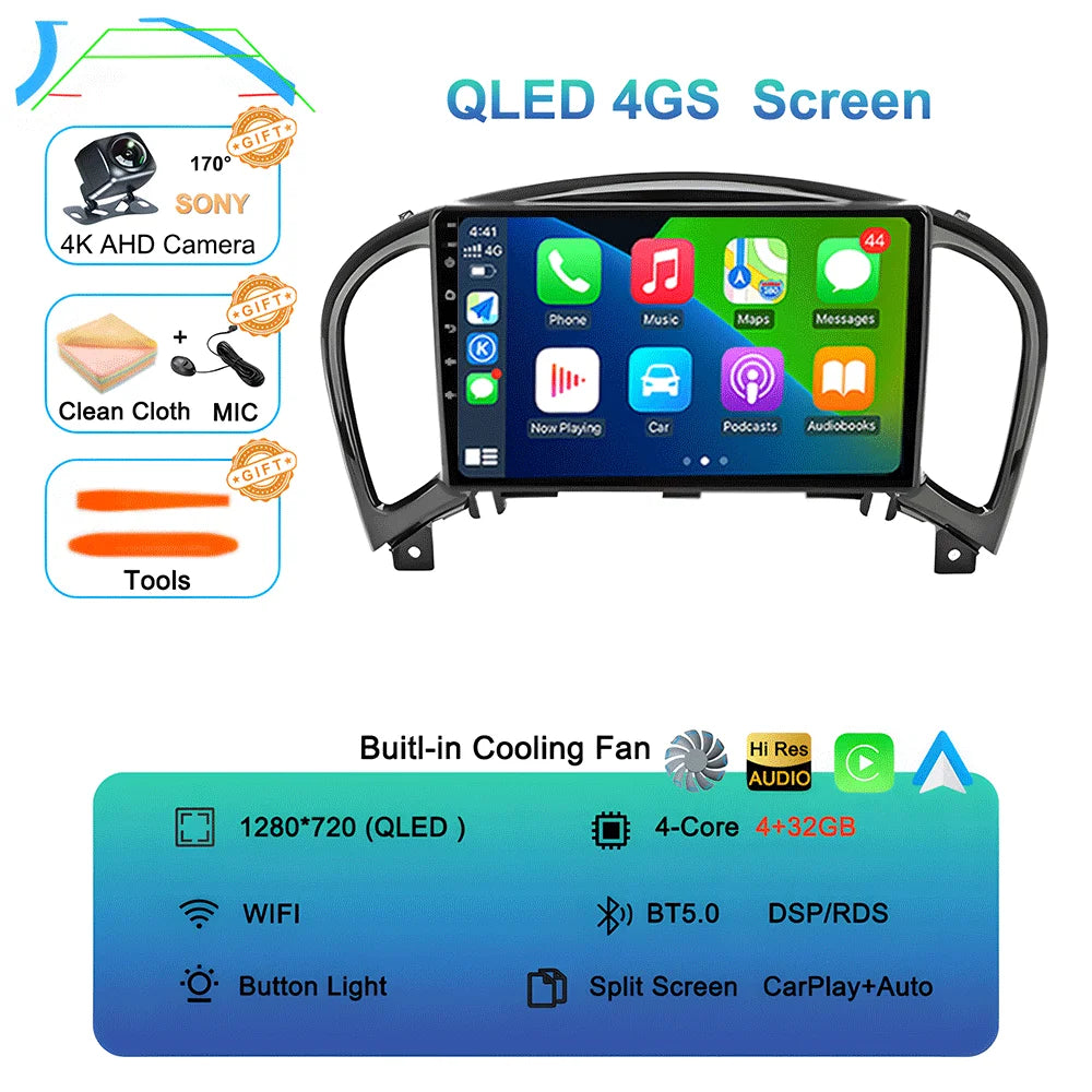 Android 16 Video Player Carplay Auto For Nissan Juke YF15 2010 - 2014 Multimedia Car Radio WIFi+4G DSP 2 DIN Touch Screen